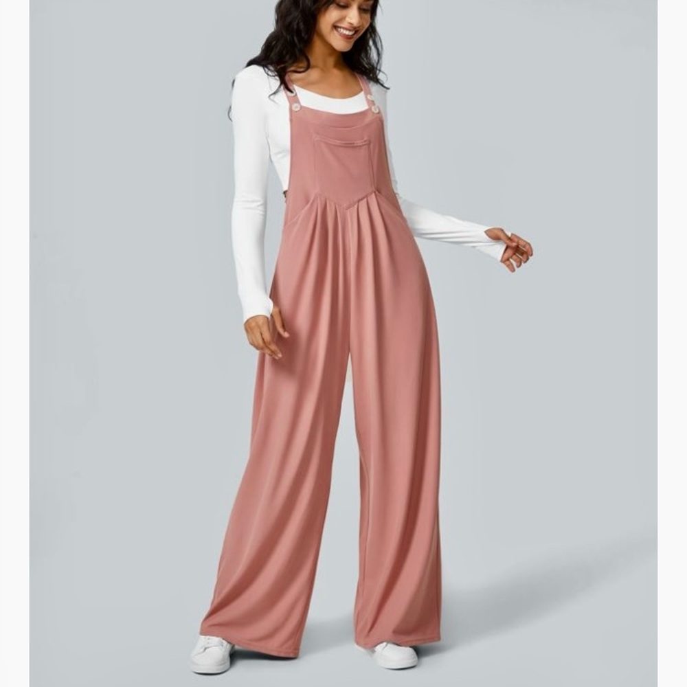 Halara Wide Leg Rose Waffle Easy Relaxed Drapey Jumpsuit Overalls, NWT XL Tall